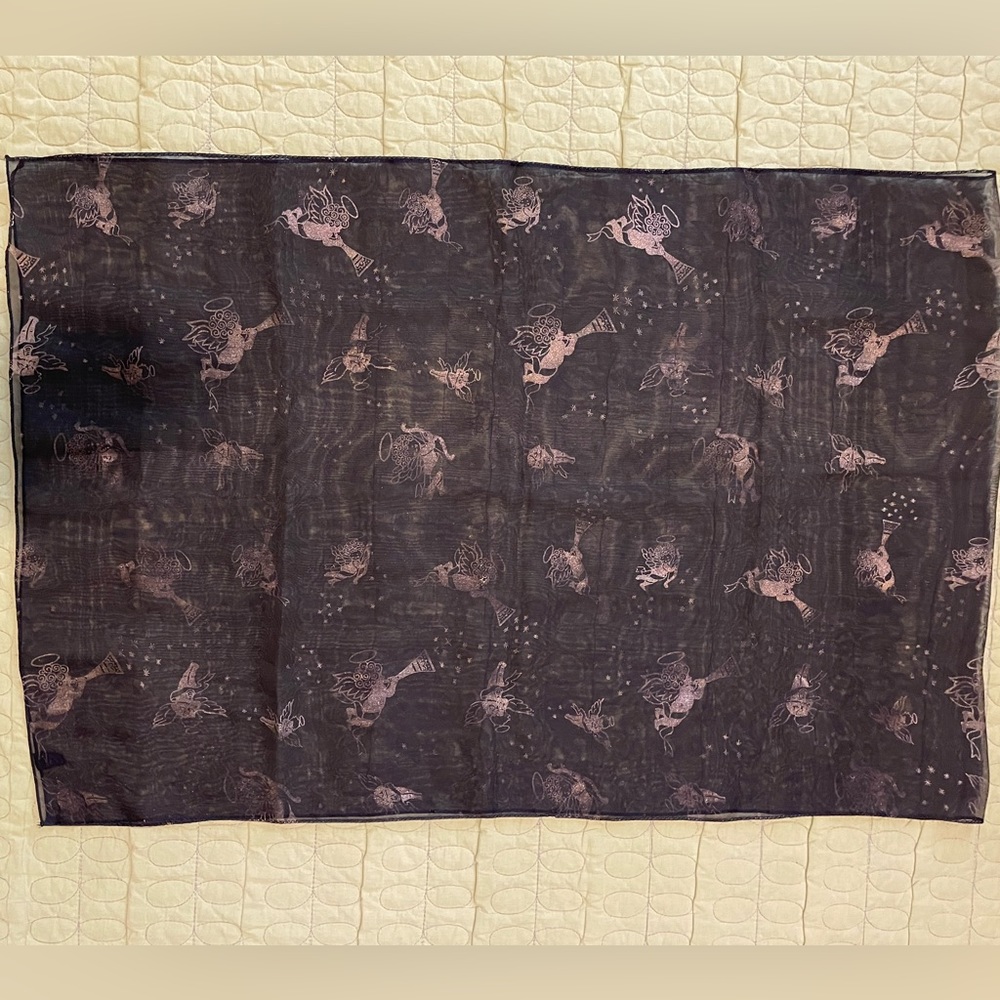 Scarf Black & Gold with stars and Angels with Wings and trumpets